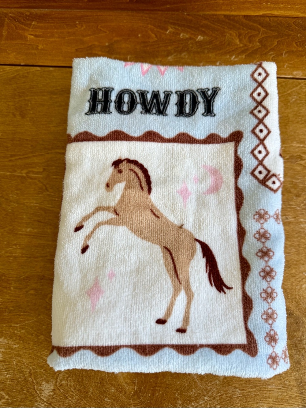 Wrangler set of 2 Howdy Horse  Cotton Hand Towel - Cream & Brown